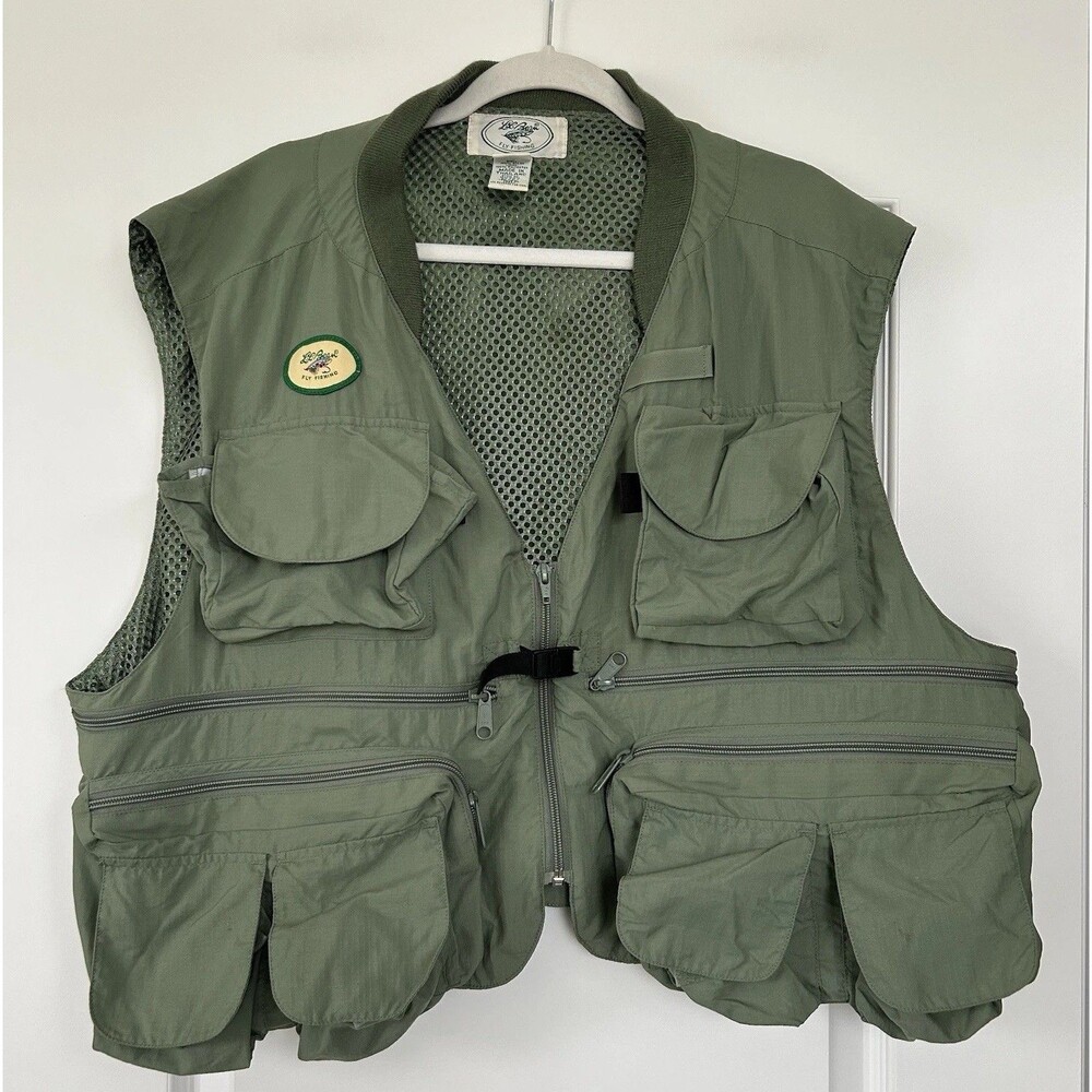 Vtg LL Bean Fly Fishing Vest Mens XXL Reg Green Cargo Utility Pockets Gorpcore